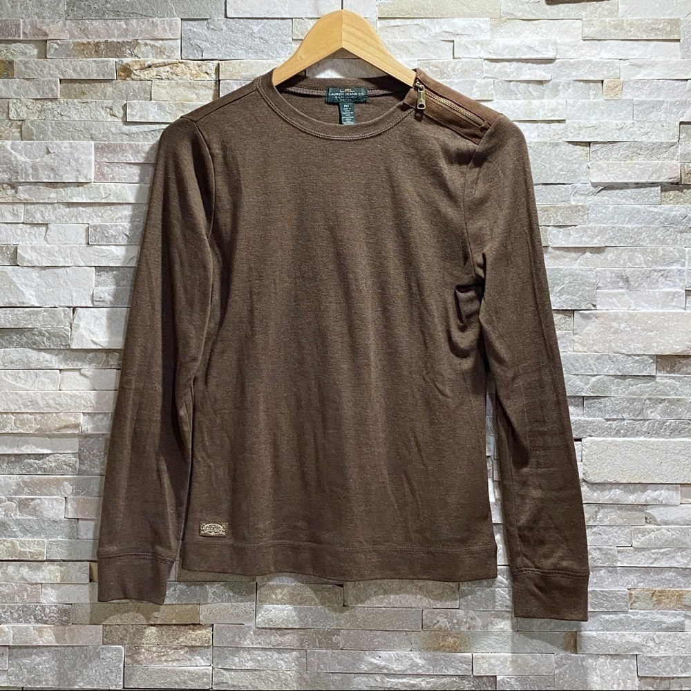 Ralph lauren brown elbow patch shoulder zip top